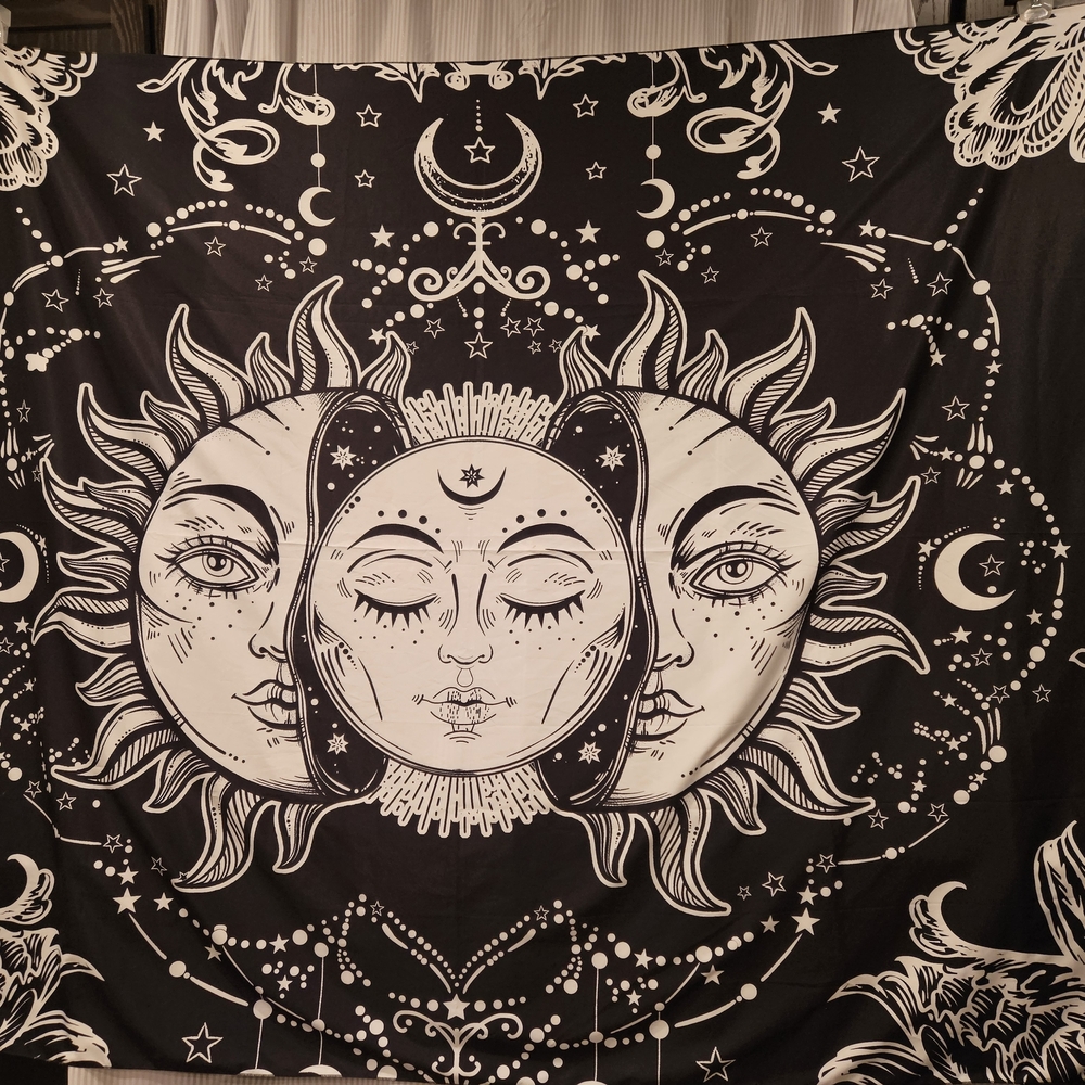 Celestial Black and White Whimsical Wall Tapestry